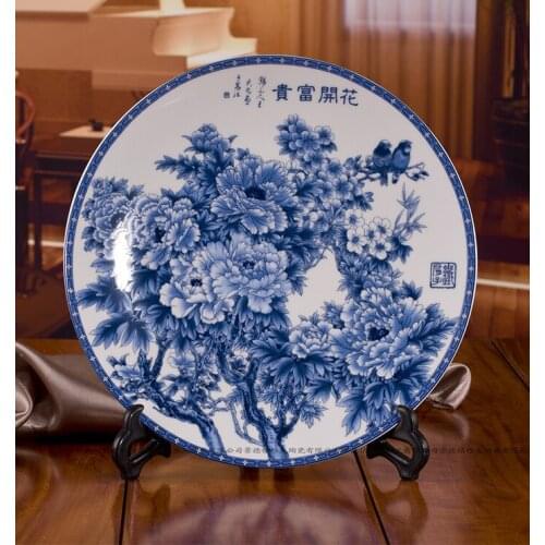 Hanging plate decoration plate blooping rich blue and white porcelain plates jingdezhen ceramic decoration home crafts