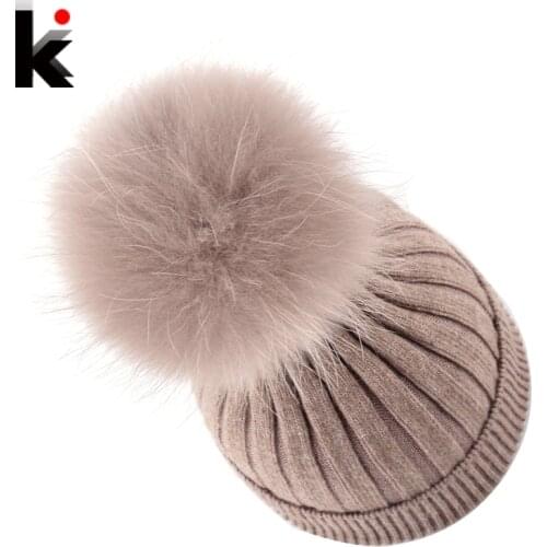 Fur Pompom Ladies Knit Wool Winter Women Hat Beanie Bonnet Knitted Skullies Harajuku Winter Cap Female Hats For Women Beanies