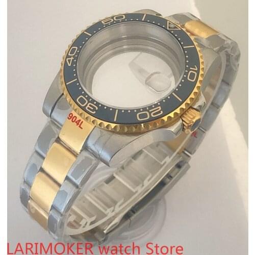 Transparent back 40mm sapphire glass case with 904L stainless steel bracelet with ETA NH36 MH35 cases yellow blue bezel