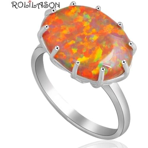 ROLILASON popular chic style Oval charming Orange fire Opal Silver Ring Fashion Jewelry Rings USA size #6 #7 #8 #9 OR610