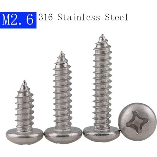 M2.6 316 Stainless Steel A4 Phillips Cross Recessed PAN Head Self Tapping Screws bolts DIN 7981