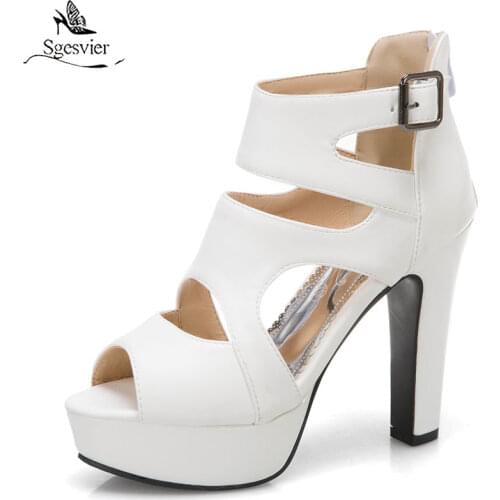 Sgesvier 2021 Trendy Hot Sale Summer Fashion Peep Toe Platform High Heels Zipper Woman Shoes Party Sandals Plus Size 34-50