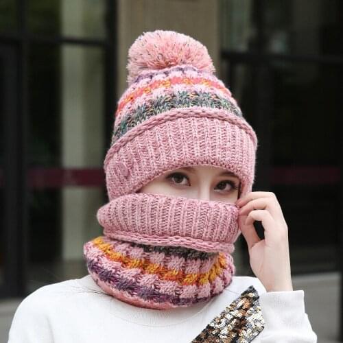 Winter Hats Beanie Knitted Bib Windproof Keep Warm Women Hats Fur Plush Cycling Outdoor Casual Pink Black Men Caps Gorras Hombre