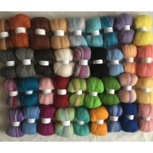 WFPFBEC diy 70S HOME HAND wool for needle felting doll eyes nose mat handle set mix merino wool roving fiber 10g/bag 36 colors