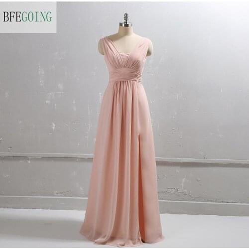 Blush Pink Chiffon V-Neck Floor-Length Wedding Party A-Line Mother Of The Bride Dresses Custom Made