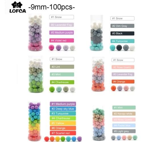 LOFCA 9mm Loose Beads 100pcs/lot Silicone Teether Round Baby Food Grade Teething Beads DIY Chewable Colorful Teething For Infant