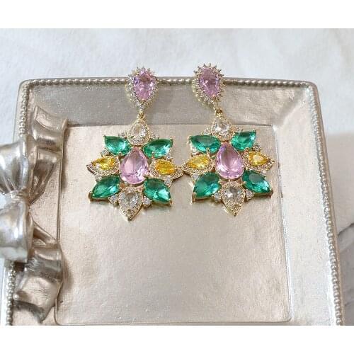 CINDY XIANG New Luxury Cubic Zirconia Drop Earrings 925 Sterling Jewelry Trendy Women Large Flowers Dangle Earring for Wedding