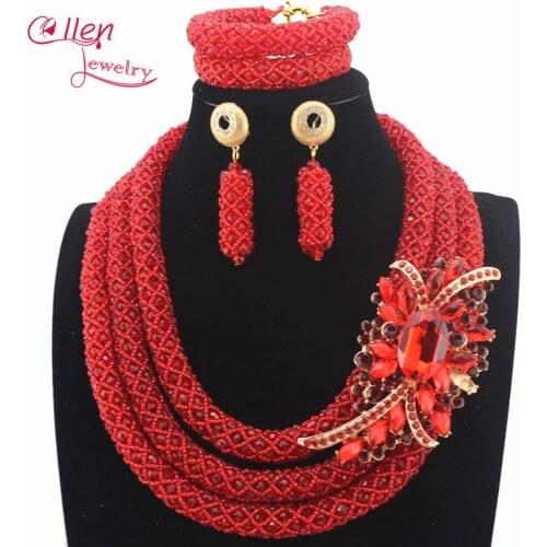 Stylish Nigerian Wedding African Beads Jewelry Set Handmade Indian Bridal Necklace Sets Free Shipping W12595