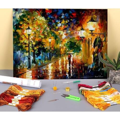 Rainy Romance Printed Fabric 11CT Cross-Stitch Full Kit DIY Embroidery DMC Threads Craft Hobby Painting work Gift Mulina