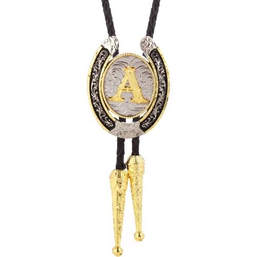 U shape Gold silver A-Z Cross bolo tie cowboy zinc alloy l western wedding Bolo tie leather necktie