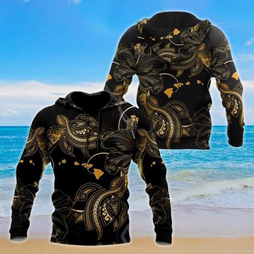 Amazing Polynesian Hawaii Turtle Golden Tattoo 3D Unisex Hoodie Men Sweatshirt Streetwear Zip Pullover Casual Jacket Tracksuit