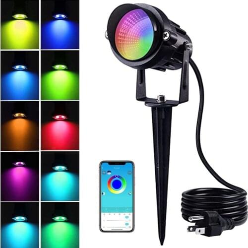15W Smart LED Landscape Lights RGB Garden Lamp Bluetooth Waterproof APP Control 16 Million Colors Outdoor Yard Tree Spotlights