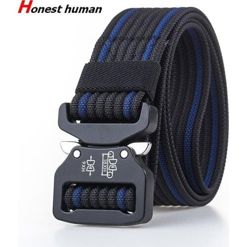 Military Tactical Belts Men Women Nylon Knitted Heavy Duty Quick Release Belt Army Adjustable Metal Buckle Striped Webbing Strap