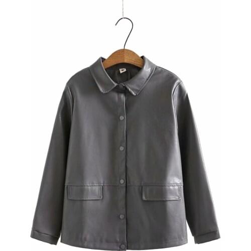 Oversize Womens leather jacket 2021 new autumn winter turn-duwn collar Single-breasted Womens outerwear black gray yellow