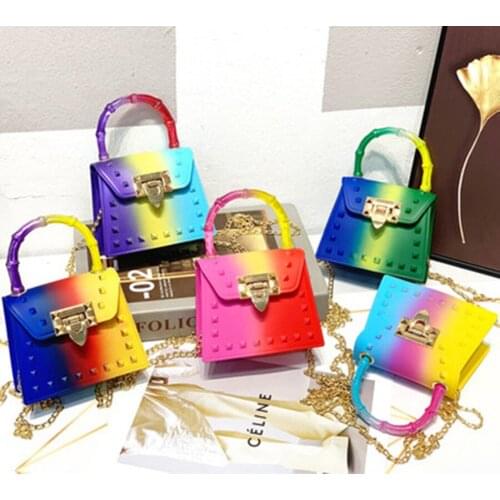 Сумка женская сумка через плечо 2021 New Mini Willow Nail Handbag Gradient Color Jelly Beach Bag Children PVC Coin Purse