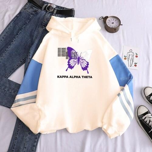 Harajuku Aesthetics 653 WEST 28TH KAPPA ALPHA THETA Purple Butterfly Hoodies Korean Fashion Women Long Sleeve Winter Sweatshirts