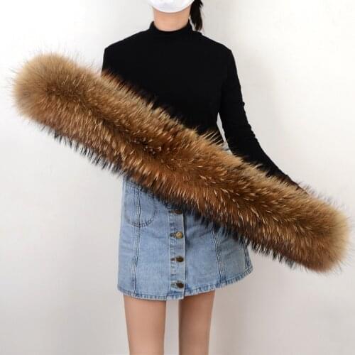 Winter 100% natural raccoon fur collar and womens Raccoon scarf fashion coat sweater scarf large neckline hat scarf