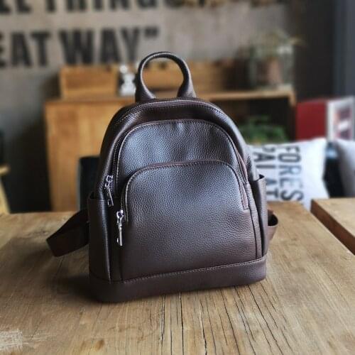 2021 Retro First Layer Cowhide Leather Womens Backpack Silver Hardware Women Everyday Casual Backpacks Female Book Bag