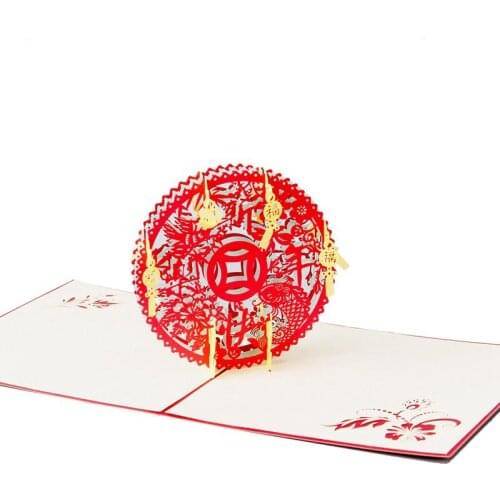 3D Laser Cut Handmade Carving Cute Chinese Traditional New Year Blessing Paper Invitation Greeting Cards PostCard Creative Gift
