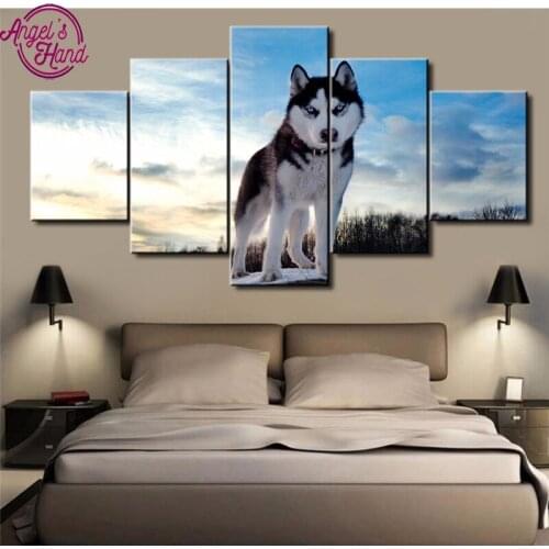5pcs 5D Diamond Embroidery animal Husky dog canvas DIY Diamond Painting Diamond Mosaic Diamond Pattern Paintings Rhinestones