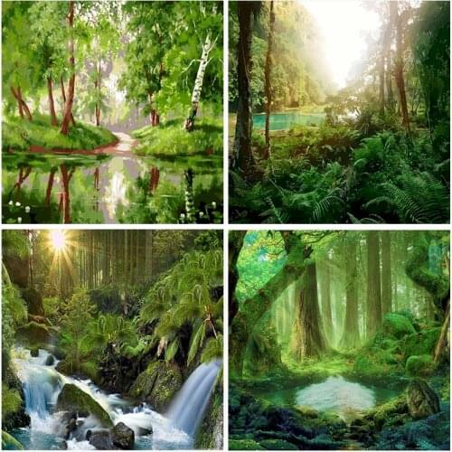 60x75DIY Painting By Numbers Natural Forest Landscape On Canvas Drawing Picture Adults Oil Painting HandPainted Home Decor Gift