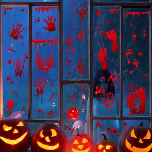 9 Sheets Happy Halloween Window Stickers Glass Decoration Horror House Blood Hand Feet Party Club Decals