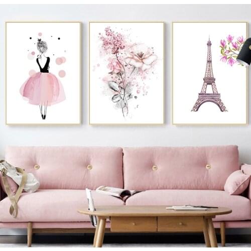 Watercolor Pink Princess Posters and Prints Ballet Girl Wall Art Nordic Style Painting Pictures for Girls Kids Room Frameless