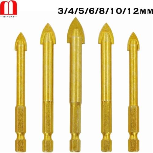 Binoax 5Pcs Glass Drill Bits Set for Glass Ceramic Concrete 1/4" Hex Shank 3/4/5/6/8/10/12mm
