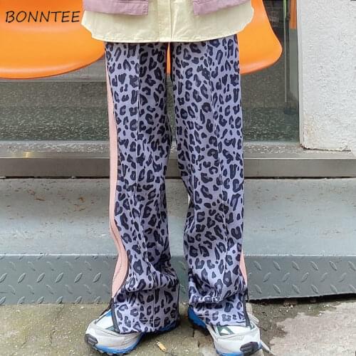 Wide Leg Pants Women Leopard High Waist Loose Chic Casual All-match Harajuku Autumn Female Trousers Stylish Korean Style Popular