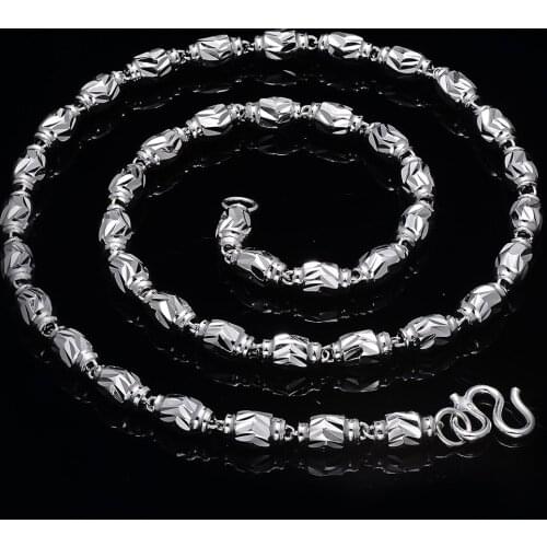 BOCAI New Real 100% s925 sterling silver jewelry Man necklace 3mm /4mm/5mm /6mm olive bead chain fashionable sweater chain