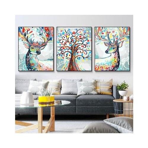 40X50CM home decor Hand painted canvas Triptych oil paintings wall pictures for living room dance Girl Club painting by number