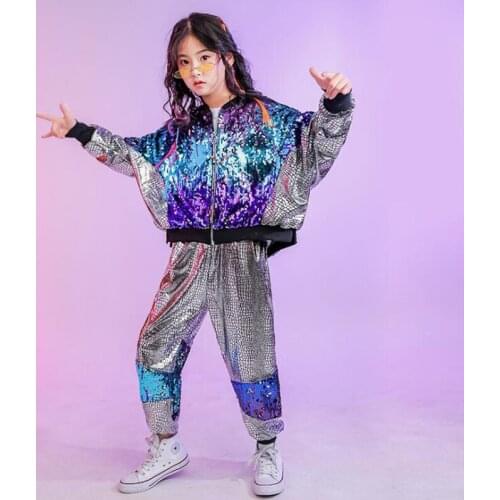 Kids Fashion Sequins Hip Hop Outfits Clothing Jacket Top Coat Street wear Pants Girls Boys Jazz Dance Costumes Set Clothes Wear