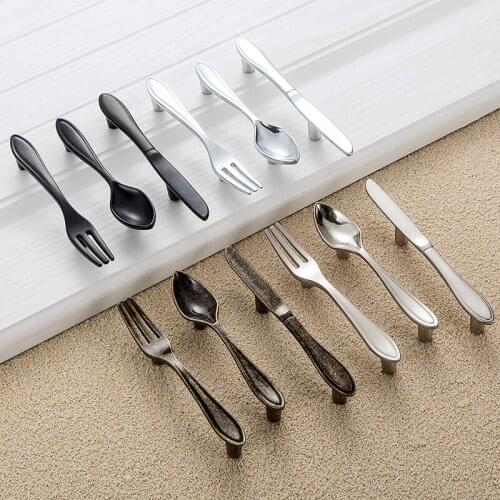 Fixmee New 3pcs Creative Spoon Knife Fork Kitchen Cabinet Lockers Closet Drawer Handle Handles Pulls Knob 76mm Home