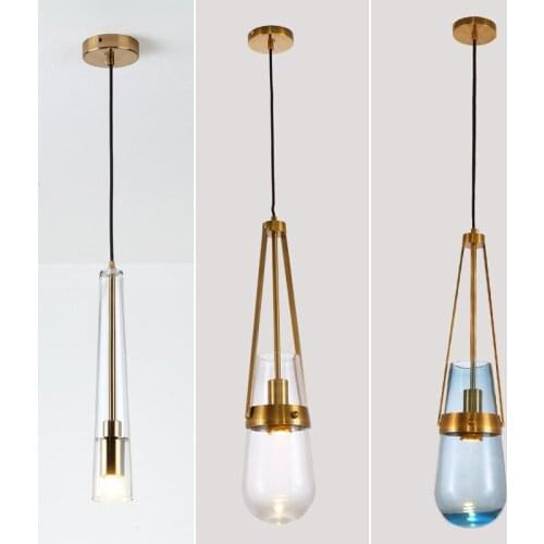 Head small chandelier post modern simple living room blue water drop glass led Nordic dining room bedroom Chandelier