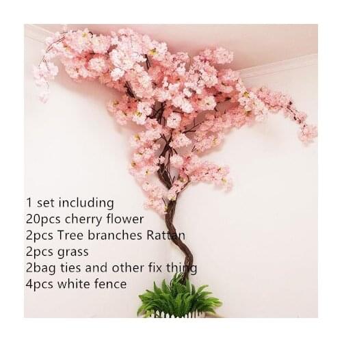 Artificial Cherry tree Sakura Tree Stem with fake Cherry Blossom Flower Dried Tree Rattan sets for home living room decorations