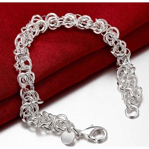 New Trendy 925 Sterling Silver Round Bracelet Simple Vintage Charm Bracelets for Women Men Jewelry Gifts