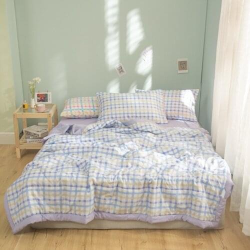 Plaid Summer Air Conditioning Comforter Skin-friendly Wash Cool Thin Quilt Breathable Comfortable Simple Blanket For Adults