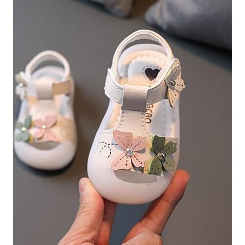 Summer Kids Infant Korean Princess Dress Shoes For Toddler Baby Girls Pink Beige Flats Flower Sandals 6M 8M 1 2 3 4 5 Years Old