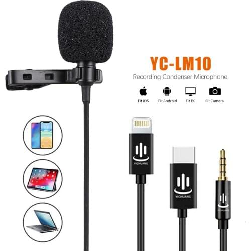 Mini Lavalier Microphone YC-LM10 Phone Audio Video Recording Condenser Microphone for iPhone 8 7 6 5 4S 4 ipad Huawei Sumsang
