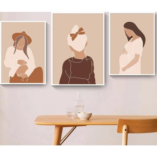 Nordic Pregnant Woman Wall Art Poster And Print Love Mother Child Canvas Painting Modern Pictures Living Room Home Decoration
