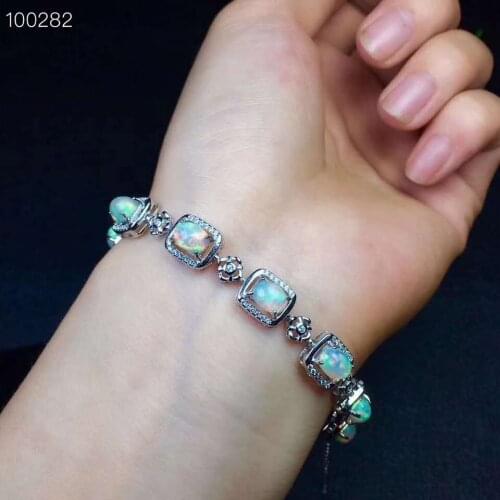 Opal bracelet Natural And Real Opal bracelet Solid S925 Sterling Silver For Women Colour Gem Stone Rings Fine Jewelry