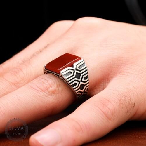 Original 925 Silver Mens ring With Agate Stone. Mens Jewelry Stamped With Silver Stamp 925 All Sizes Are Available