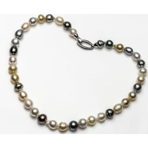 925 Silver Multicolor South Sea/Tahitian Cultured Pearl Necklace 9-11mm