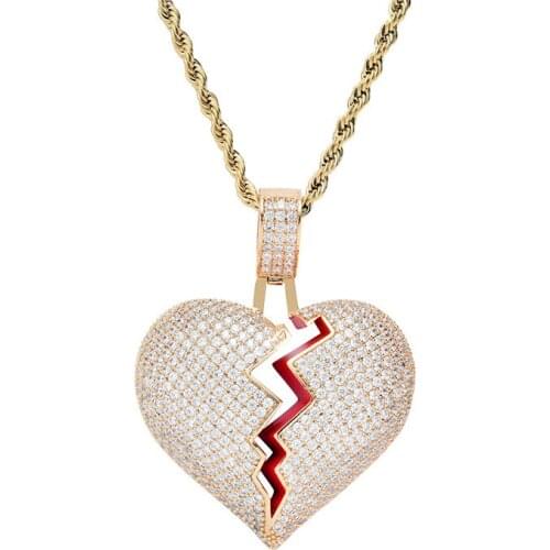 Red Color oil Heart Necklace & Pendant Rope Chain Gold Color Cubic Zircon Mens Women Hip Hop Jewelry Accessories For Gift