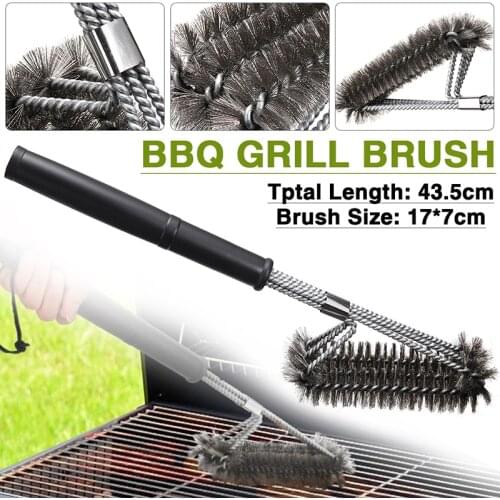 Portable Three-head Stainless Steel BBQ Grill Brush Cooking Plate Wire Cleaning Tool Home Party Cooking Barbecue Accessories