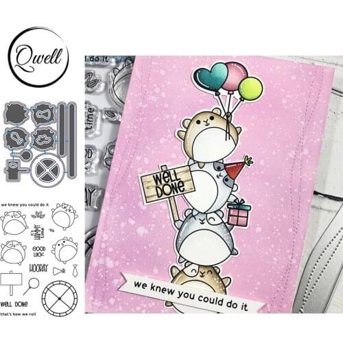 QWELL Hooray Rats Cutting Dies With Clear Transparent Stamps Encouraging Words Good Luck Well Done DIY Craft 2020 Hot Sale