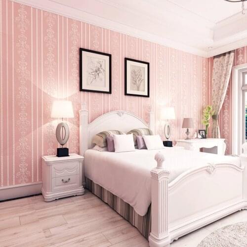 Pink Strip Wallpaper 3d Embossed for Bedroom Living Room Self Adhesive Non woven Home Decor Wall Sticker 0.53 Square Meter Roll