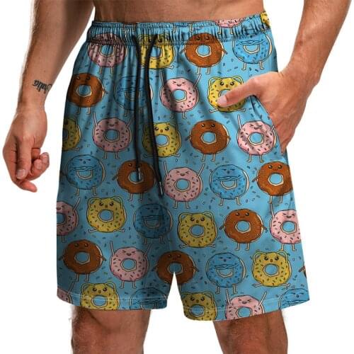 Fun Food Doughnut Digital Print Beach Surf Shorts Summer Personality Quick Dry Casual Shorts Men 3D Fashion Loose Swimming Pants