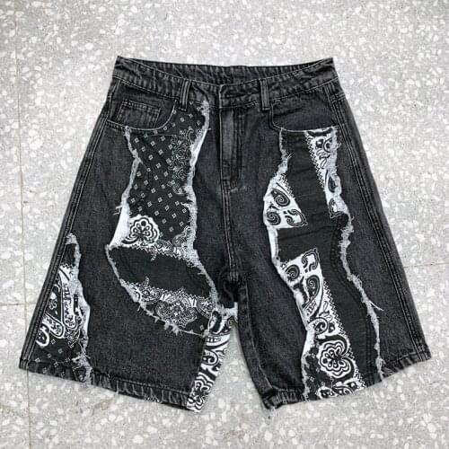 Summer Denim Shorts Women Knee Pants Streetwear Cotton Loose High Waist Shorts Vintage Washed Print Straight Cowboy Man Shorts