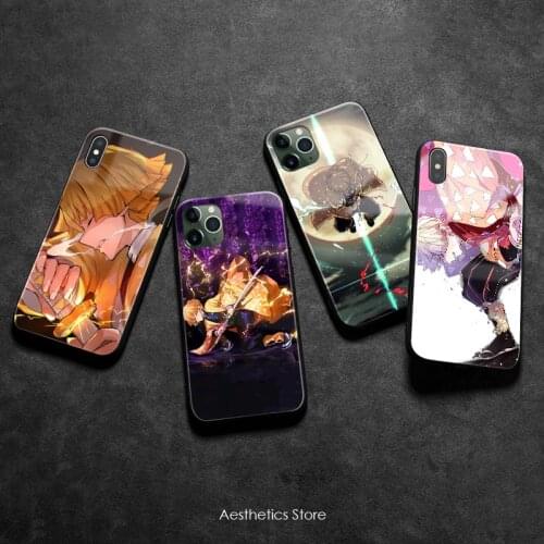 Zenitsu Agatsuma Kimetsu no Yaiba Anime silicone glass Phone case cover for iPhone SE 6 6s 7 8 Plus X XR XS 11 12 mini Pro max